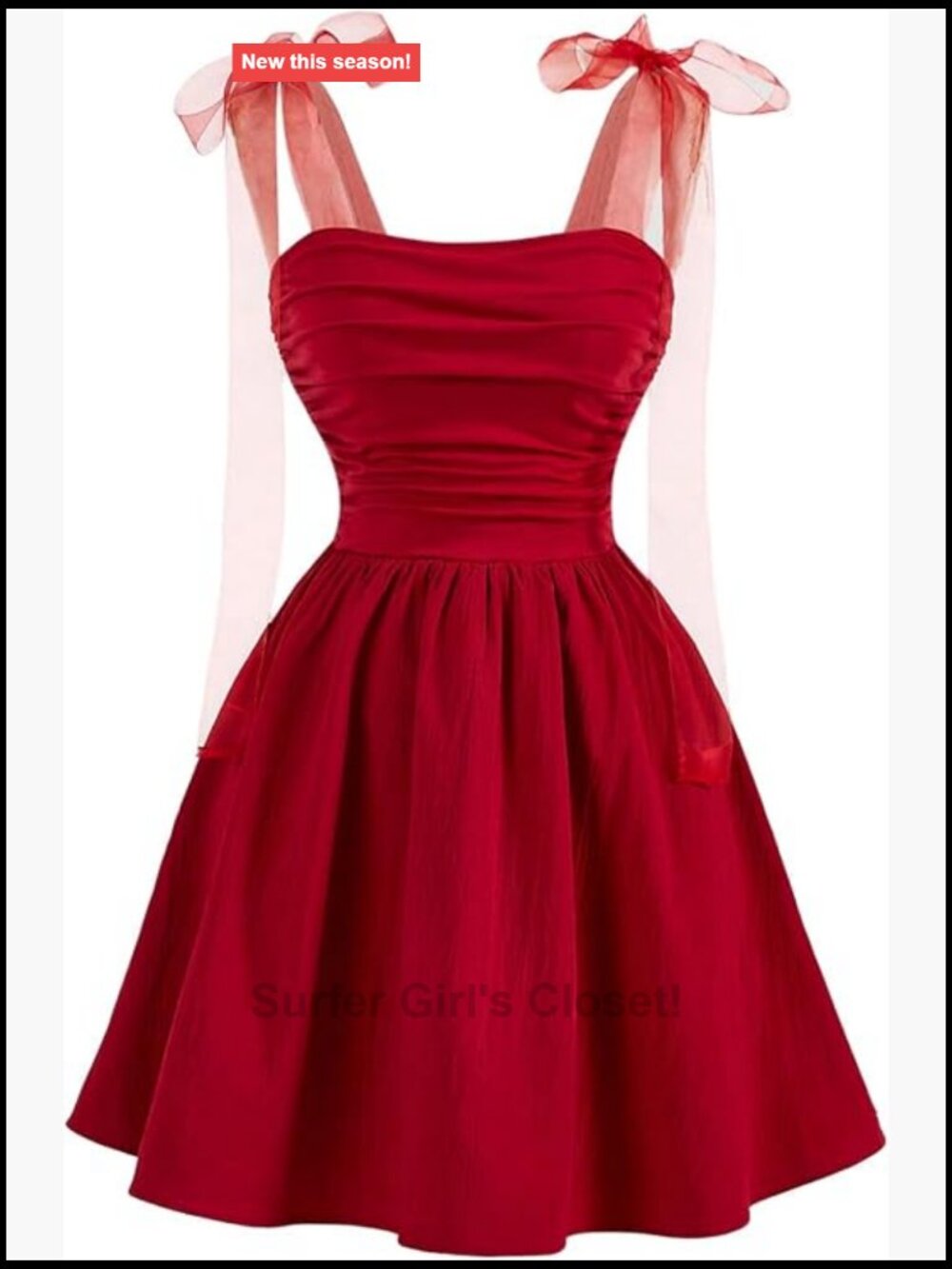 Flowy A-Line Cami Dress with Tie Shoulders Ruffle Hem Sleeveless Party